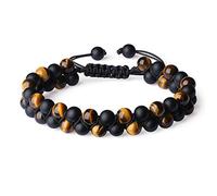 COAI Pulsera Ajustable Doble Capa de Piedras Semipreciosa Ónice Mate y Ojo de Tigre para Hombre