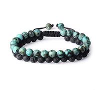 COAI Pulsera Ajustable Doble Capa de Piedras Semipreciosa Piedra de Lava y Turquesa para Hombre