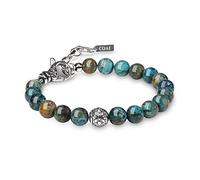 COAI Pulsera Ajustable para Hombre de Azurita Piedra Natural con Perla Flor de Lirio en Acero Inoxidable