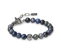 COAI Pulsera Ajustable para Hombre de Dumortierita con Perla Fleur de Lis en Acero Inoxidable
