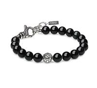 COAI Pulsera Ajustable para Hombre de Obsidiana Negra Piedra Genuina con Dije Flor de Lis en Acero Inoxidable
