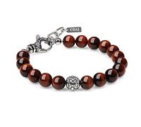 COAI Pulsera Ajustable para Hombre de Ojo de Tigre Rojo con Perla Fleur de Lis en Acero Inoxidable