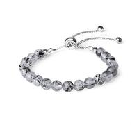 COAI Pulsera Ajustable para Mujer en Plata Esterlina con Cuarzo Rutilado Negro Piedra Natural