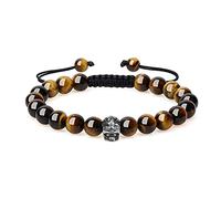 COAI Pulsera Ajustable Unisex con Cuentas de Ojo de Tigre y Amuleto Calavera