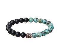 COAI Pulsera Budista Unisex con Cuentas de Ónix Mate y Turquesa Africana y Amuleto Cabeza de Buda
