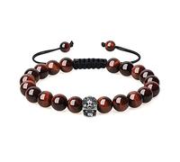 COAI Pulsera Calavera con Cuentas de Ojo de Tigre Rojo Piedra Natural Pulsera Ajustable para Hombre y Mujer