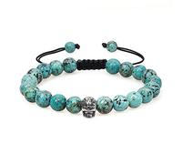 COAI Pulsera Calavera con Cuentas de Turquesa Africana Piedra Natural Pulsera Ajustable para Hombre y Mujer
