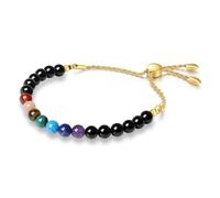 COAI Pulsera Chakras Mujer, Pulsera de Perlas de Piedras Chakras y Turmalina Negra Piedra Natural Ajustable de Oro para Mujer