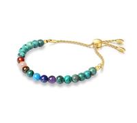 COAI Pulsera Chakras Mujer, Pulsera de Perlas de Piedras de los Siete Chakras y Turquesa Africana Piedra Natural Ajustable de Oro para Mujer