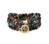 COAI Pulsera Collar 108 Cuentas Mala de Ágata India Piedra Natural Facetatada con Amuleto Árbol de la Vida