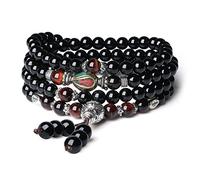 COAI® Pulsera Collar de Japa Mala Budista de Piedra Semipreciosa Oración Tibetana Ónice y Ojo de Tigre Rojo 6mm