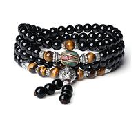 COAI® Pulsera Collar de Múltiples Capas de Piedra Semipreciosa Oración Tibetana Ónice y Ojo de Tigre 6mm