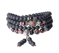 COAI® Pulsera Collar de Ónice y Ojo de Tigre Rojo 6mm Piedras Naturales 108 Cuentas Mala