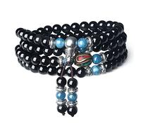 COAI Pulsera Collar Mala 108 Cuentas de Obsidiana y Cianita