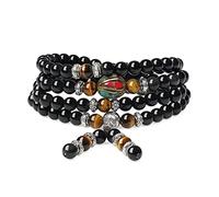 COAI Pulsera Collar Mala 108 Cuentas de Obsidiana y Ojo de Tigre