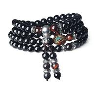 COAI Pulsera Collar Mala 108 Cuentas de Obsidiana y Ojo de Tigre Rojo