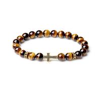 COAI Pulsera Cruz para Hombre y Mujer con Cuentas de Piedras Naturales Ojo de Tigre S