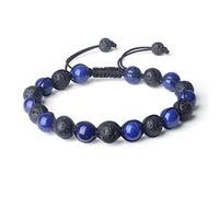 COAI Pulsera de Cuentas Anudata de Piedras Gemas Preciosas de Lava y Lapislázuli Piedra Natural