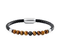 COAI Pulsera de Cuero Negro para Hombre con Abalorios de Ojo de Tigre y Ónix M