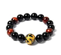 COAI® Pulsera de Grabado de Dragón Obsidiana y Ojo de Tigre Brazalete de Meditación 10mm