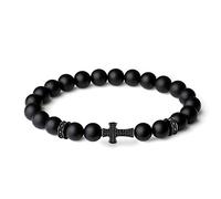 COAI Pulsera de Ónice Negro Mate Piedra Natural con Amuleto Cruz para Hombre y Mujer S