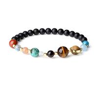 COAI Pulsera de Ónice Negro Mate Piedra Natural con Planetas del Sistema Solar de Piedras Semipreciosas M