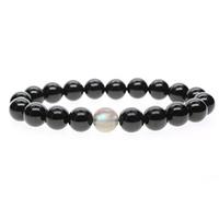COAI® Pulsera de Piedra Semipreciosa Turmalina Negra y Labradorita 10mm