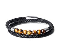 COAI Pulsera Doble Capa de Cuero Negro Genuino con Cuentas de Ojo de Tigre Piedra Natural M