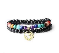 COAI Pulsera Doble Capa Unisex de Obsidiana Negra Piedra Natural con Amuleto OM y Piedras Chakras