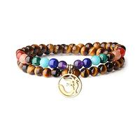 COAI Pulsera Doble Capa Unisex de Ojo de Tigre Piedra Natural con Amuleto OM y Piedras Chakras