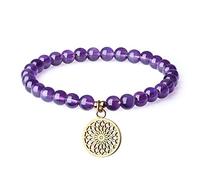 COAI Pulsera Flor de la Vida con Cuentas de Amatista Piedra Natural para Mujeres