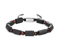 COAI Pulsera Hombre Ajustable con Turmalina en Bruto, Pulsera Turmalina Negra y Ojo de Tigre Rojo para Hombre