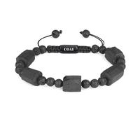 COAI Pulsera Hombre Piedras en Bruto, Pulsera de Turmalina Negra y Piedra de Lava para Hombre