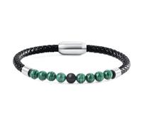 COAI Pulsera Negra para Hombre de Cuero y con Bolas de Malaquita M