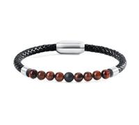 COAI Pulsera Negra para Hombre de Cuero y con Bolas de Ojo de Tigre Rojo y Ónice Mate M