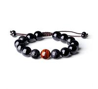 COAI Pulsera para hombre de obsidiana y ojo de tigre con Pixiu, pulsera protectora hecha a mano de piedras naturales, Above 6.25 inches, Caucho, Tiger's Eye