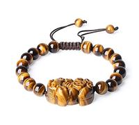 COAI Pulsera para Hombre y Mujer con Cuentas de Ojo de Tigre Piedra Natural Gema Preciosa y Amuleto Pixiu 8mm