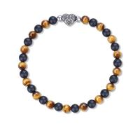 COAI Pulsera para Hombre y Mujer con Cuentas de Ojo de Tigre y Ónix Mate, Pulsera de Piedras Naturales Unisex con Cierre Magnético de Corazón en Acero Inoxidable Vintage M-20.5cm