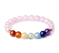 COAI Pulsera para Mujer de Yoga con Piedras Chakras y Cuentas de Piedra Semipreciosa Natural Cuarzo Rosa S