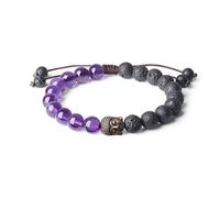 COAI Pulsera Unisex Ajustable con Cuentas de Piedra de Lava y Amatista con Amuleto Cabeza de Buda