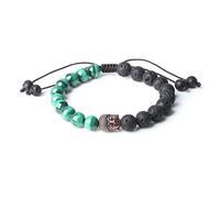 COAI Pulsera Unisex Ajustable con Cuentas de Piedra de Lava y Malaquita con Amuleto Cabeza de Buda