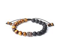 COAI Pulsera Unisex Ajustable con Cuentas de Piedra de Lava y Ojo de Tigre con Amuleto Cabeza de Buda