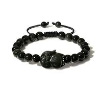 COAI Pulsera Unisex de Obsidiana Negra Piedra Natural con Amuleto Zorro M