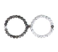 COAI Pulseras de Distancia para la Pareja de Howlita y Jaspe Mapa con Piedra Magnética de Plata de Ley