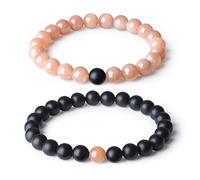 COAI Pulseras de Distancia para Pareya con Cuentas de Ónice Mate y Piedra del Sol