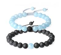 COAI Pulseras de la Distancia para la Pareja con Cuentas de Piedra de Lava y Aguamarina