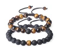 COAI Pulseras de la Distancia para Parejas con Cuentas de Piedra de Lava y Ojo de Tigre Piedras Naturales