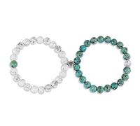 COAI Pulseras de Larga Distancia para la Pareja de Novios de Howlita y Turquesa Africana Piedra Preciosa, Pulsera con Perla Magnética de Plata de Ley