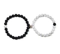 COAI Pulseras Magnéticas para la Pareja Amorosa con Cuentas de Howlita y Ónice Mate con Perla de Plata de Ley