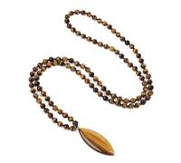 COAI Rosario Hombre Mujer, Collar Japa Mala 108 Cuentas de Ojo de Tigre Hecho a Mano con Colgante de Hoja de Ojo de Tigre Piedra Natural